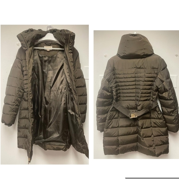 Michael Kors Coat Jacket Puffer Hood Hood Detachable Chocolate Brown Gold Size L - Picture 15 of 16